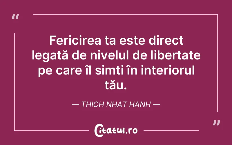 Fericirea ta este direct legată de nivelul de libertate pe care îl simți în interiorul tău. Thich Nhat Hanh