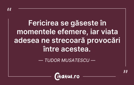 Citeste si: Fericirea se găsește în momentele efemer...