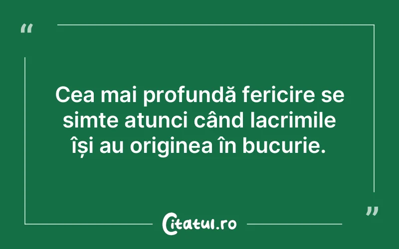 Cea mai profundă fericire se simte atunci când lacrimile își au originea în bucurie.