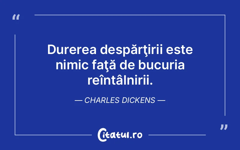 Durerea despărţirii este nimic faţă de bucuria reîntâlnirii. Charles Dickens