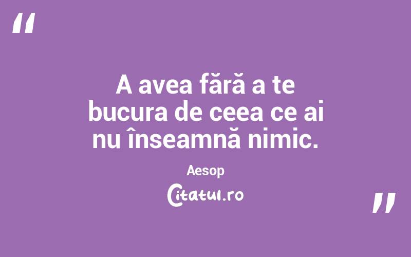A avea fără a te bucura de ceea ce ai nu înseamnă nimic. Aesop
