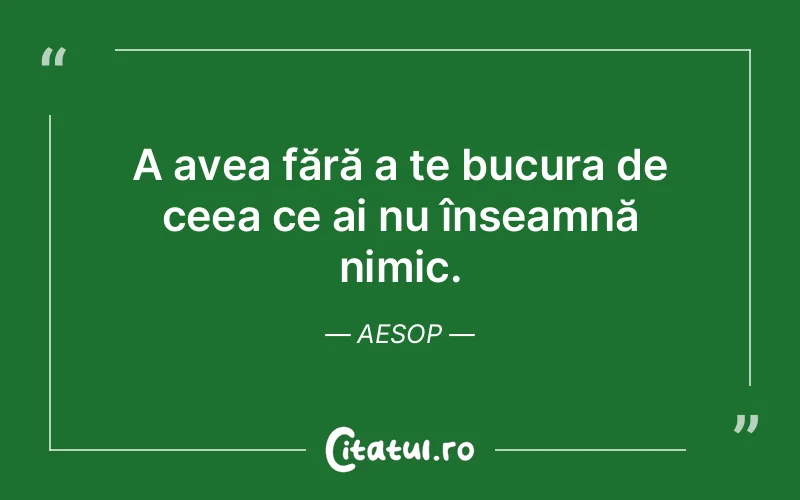 A avea fără a te bucura de ceea ce ai nu înseamnă nimic. Aesop