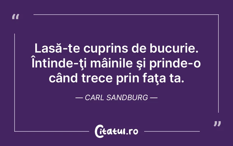 Lasă-te cuprins de bucurie. Întinde-ţi mâinile şi prinde-o când trece prin faţa ta. Carl Sandburg