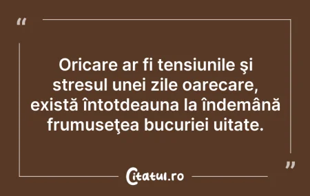 Citeste si: Oricare ar fi tensiunile şi stresul unei...
