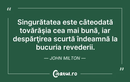 Citeste si: Singurătatea este câteodată tovărăşia ce...