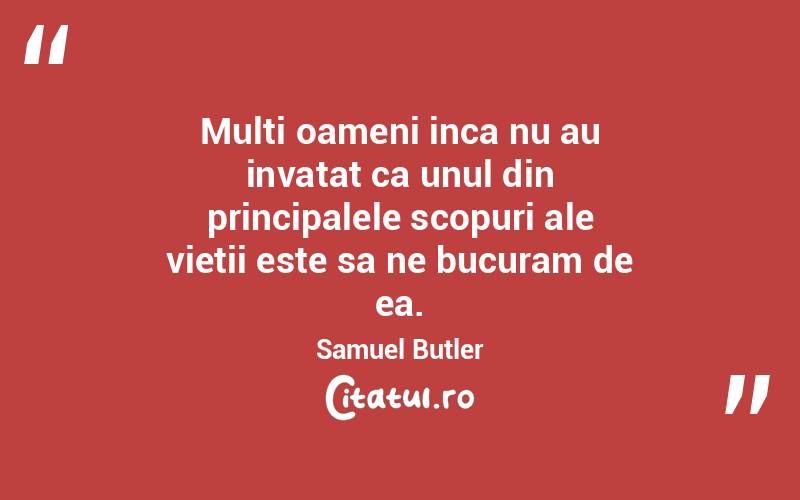 Multi oameni inca nu au invatat ca unul din principalele scopuri ale vietii este sa ne bucuram de ea. Samuel Butler