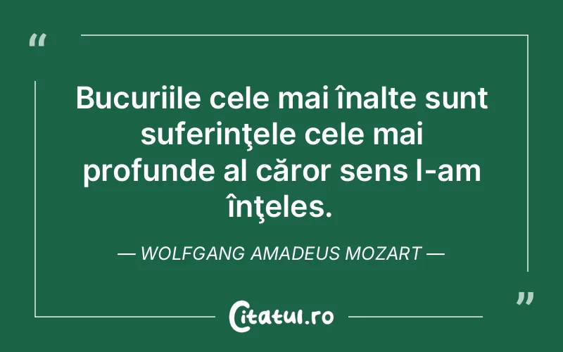 Bucuriile cele mai înalte sunt suferinţele cele mai profunde al căror sens l-am înţeles. Wolfgang Amadeus Mozart