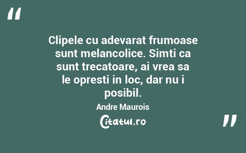 Clipele cu adevarat frumoase sunt melancolice. Simti ca sunt trecatoare, ai vrea sa le opresti in loc, dar nu i posibil. Andre Maurois