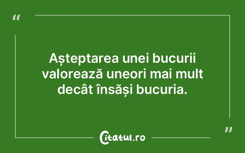 Așteptarea unei bucurii valorează uneori mai mult decât însăși bucuria.