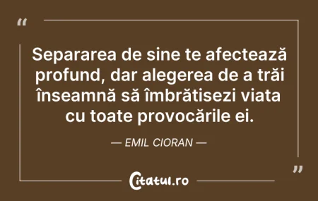 Citeste si: Separarea de sine te afectează profund, ...