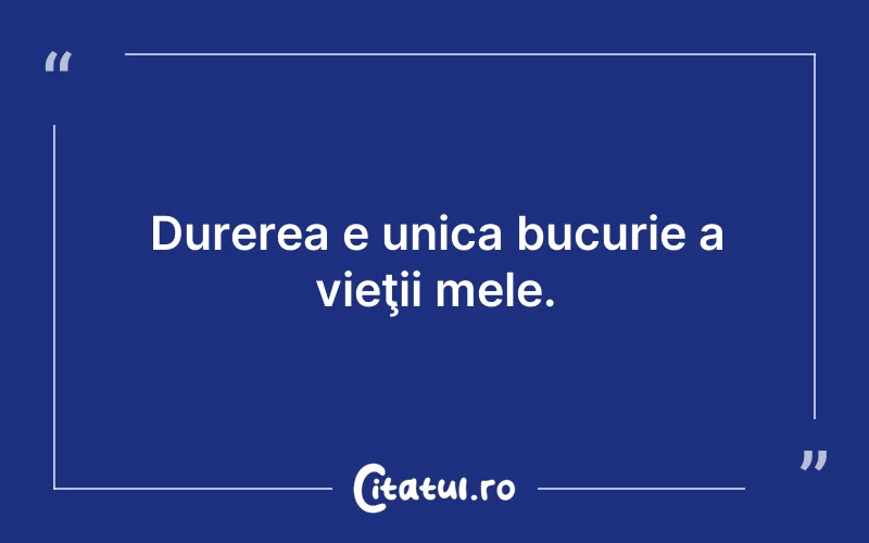 Durerea e unica bucurie a vieţii mele.