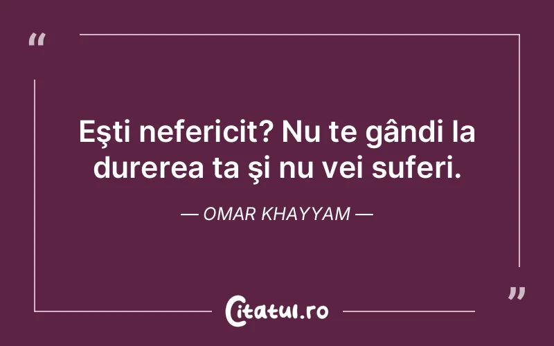Eşti nefericit? Nu te gândi la durerea ta şi nu vei suferi. Omar Khayyam