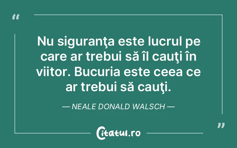 Nu siguranţa este lucrul pe care ar trebui să îl cauţi în viitor. Bucuria este ceea ce ar trebui să cauţi. Neale Donald Walsch