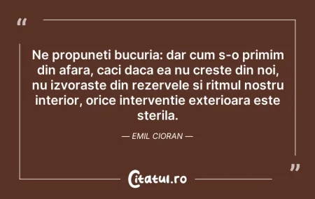 Citeste si: Ne propuneti bucuria: dar cum s-o primim...