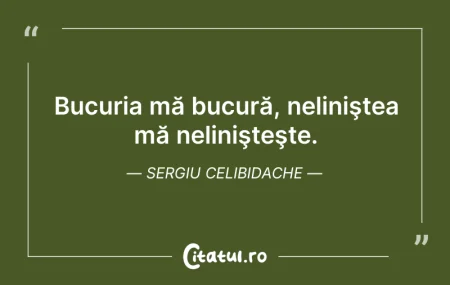 Citeste si: Bucuria mă bucură, neliniştea mă neliniş...