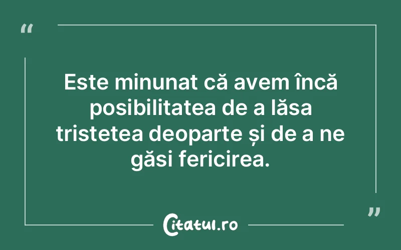 Este minunat că avem încă posibilitatea de a lăsa tristețea deoparte și de a ne găsi fericirea.