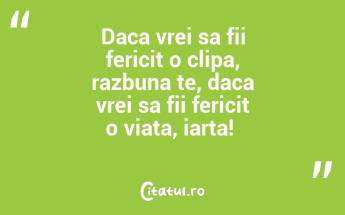 Daca vrei sa fii fericit o clipa, razbuna te, daca vrei sa fii fericit o viata, iarta! ...