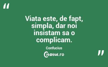Viata este, de fapt, simpla, dar noi insistam sa o complicam. Confucius...