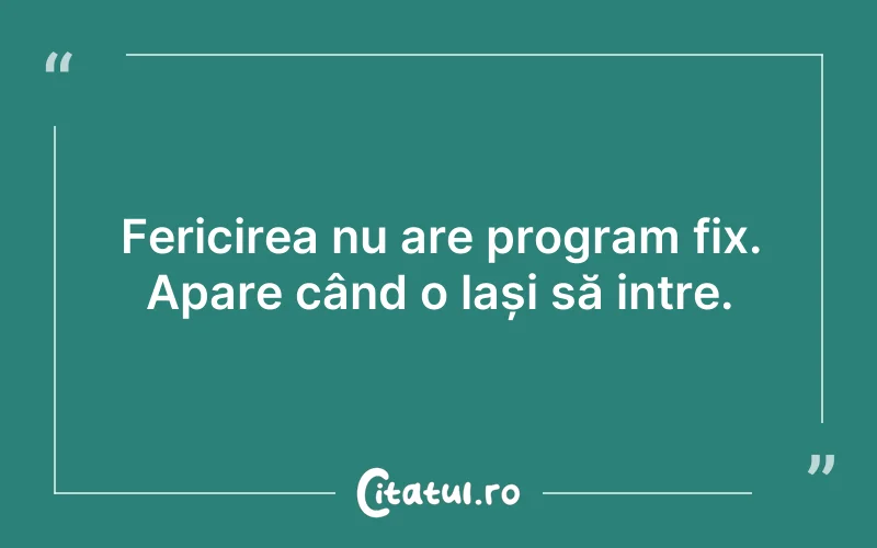 Fericirea nu are program fix. Apare când o lași să intre.
