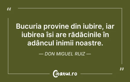 Citeste si: Bucuria provine din iubire, iar iubirea ...