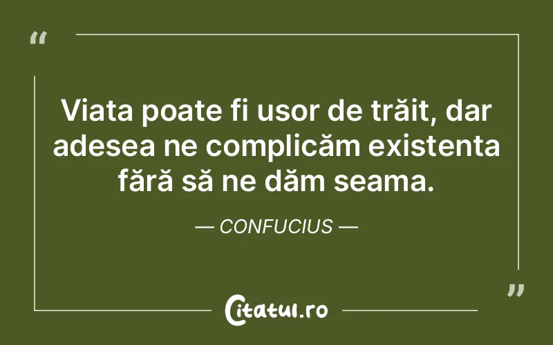 Viața poate fi ușor de trăit, dar adesea ne complicăm existența fără să ne dăm seama. Confucius