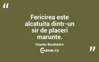 Fericirea este alcatuita dintr-un sir de placeri marunte. Charles Baudelaire...