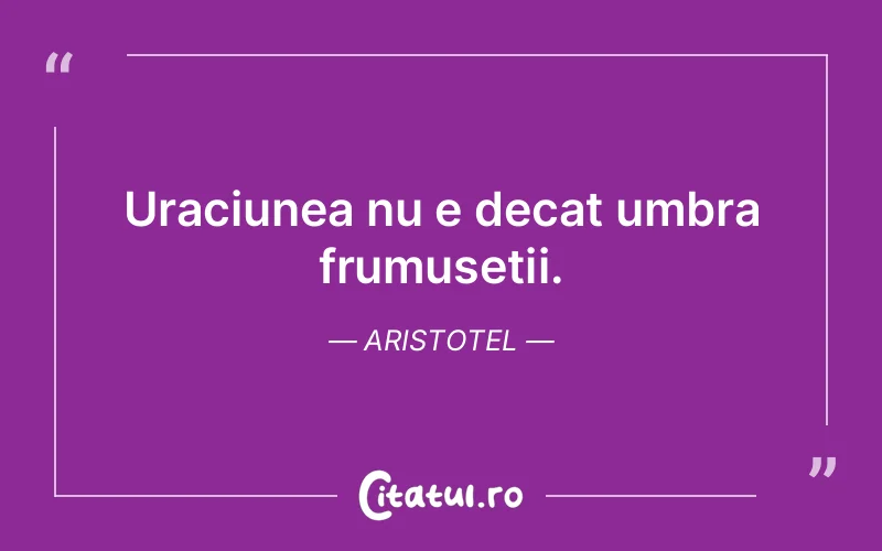 Uraciunea nu e decat umbra frumusetii. Aristotel