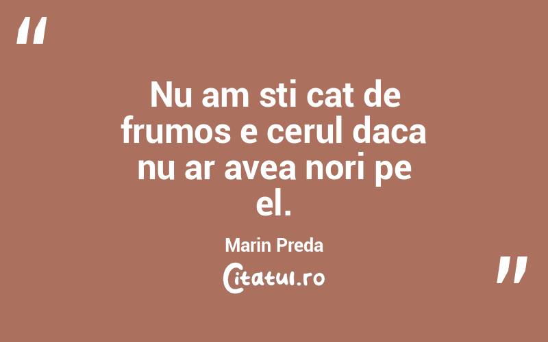 Nu am sti cat de frumos e cerul daca nu ar avea nori pe el. Marin Preda
