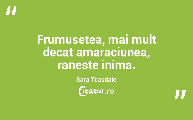 Frumusetea, mai mult decat amaraciunea, raneste inima. Sara Teasdale