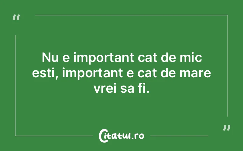 Nu e important cat de mic esti, important e cat de mare vrei sa fi.