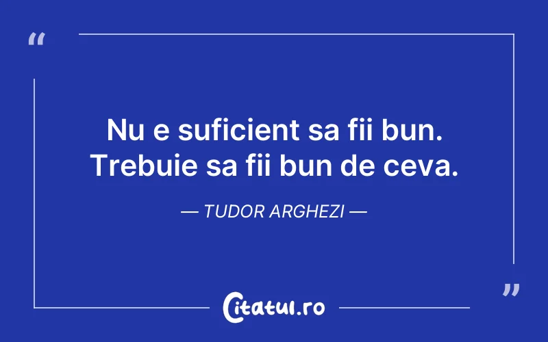 Nu e suficient sa fii bun. Trebuie sa fii bun de ceva. Tudor Arghezi