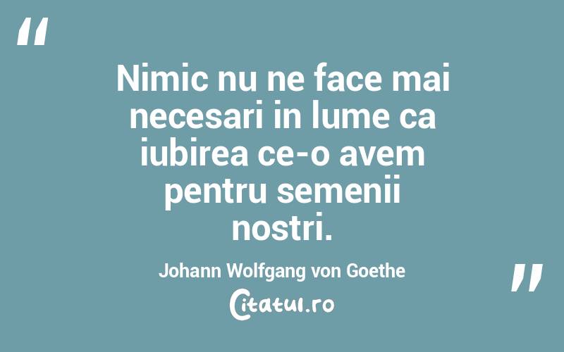 Nimic nu ne face mai necesari in lume ca iubirea ce-o avem pentru semenii nostri. Johann Wolfgang von Goethe