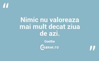 Nimic nu valoreaza mai mult decat ziua de azi. Goethe...