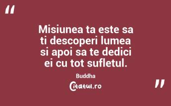Misiunea ta este sa ti descoperi lumea si apoi sa te dedici ei cu tot sufletul. Buddha...