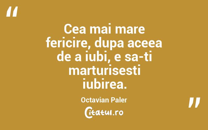 Cea mai mare fericire, dupa aceea de a iubi, e sa-ti marturisesti iubirea. Octavian Paler
