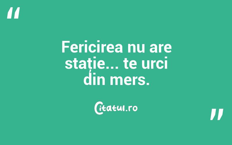 Fericirea nu are staţie... te urci din mers.
