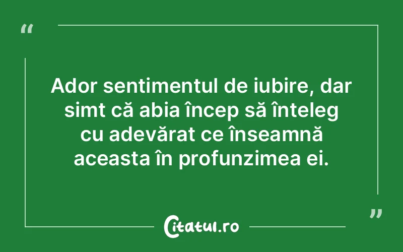 Ador sentimentul de iubire, dar simt că abia încep să înțeleg cu adevărat ce înseamnă aceasta în profunzimea ei.