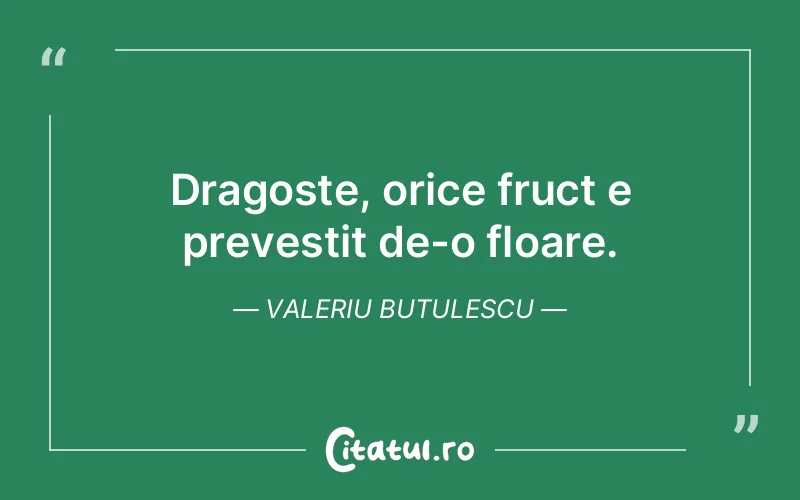 Dragoste, orice fruct e prevestit de-o floare. Valeriu Butulescu