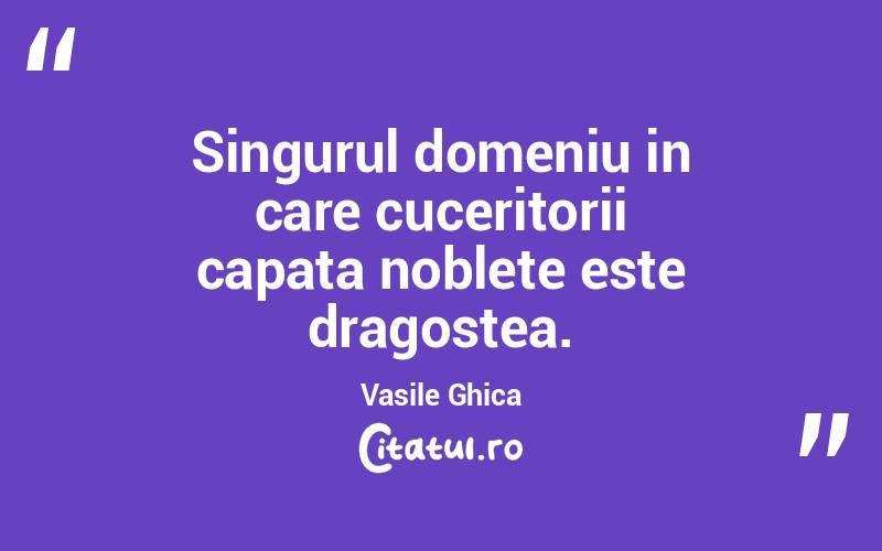 Singurul domeniu in care cuceritorii capata noblete este dragostea. Vasile Ghica

