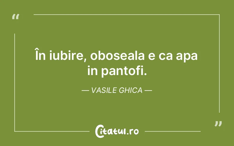 În iubire, oboseala e ca apa in pantofi. Vasile Ghica