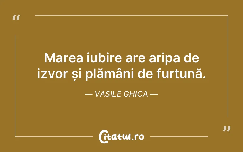 Marea iubire are aripa de izvor și plămâni de furtună. Vasile Ghica