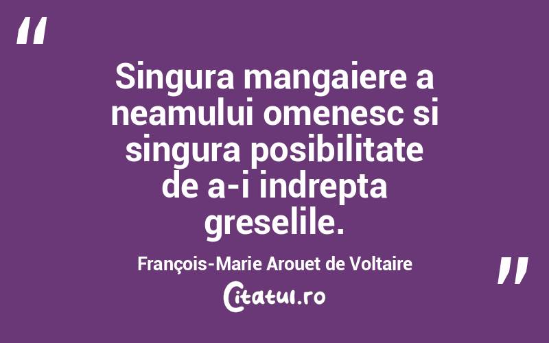 Singura mangaiere a neamului omenesc si singura posibilitate de a-i indrepta greselile. François-Marie Arouet de Voltaire
