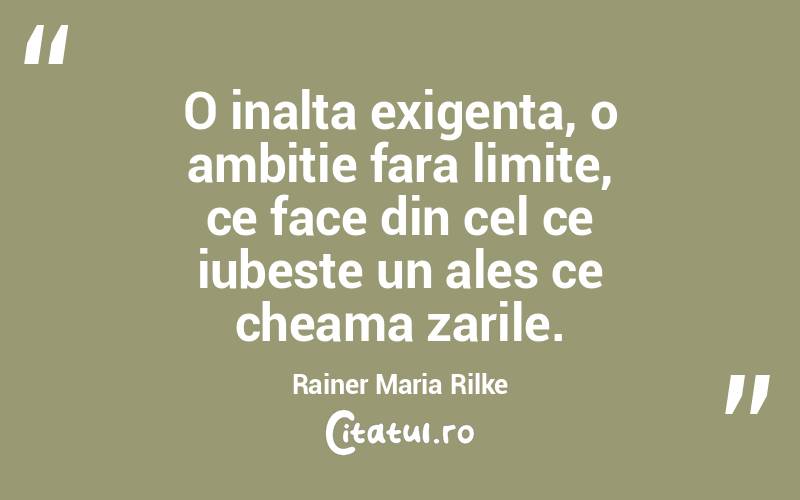 O inalta exigenta, o ambitie fara limite, ce face din cel ce iubeste un ales ce cheama zarile. Rainer Maria Rilke
