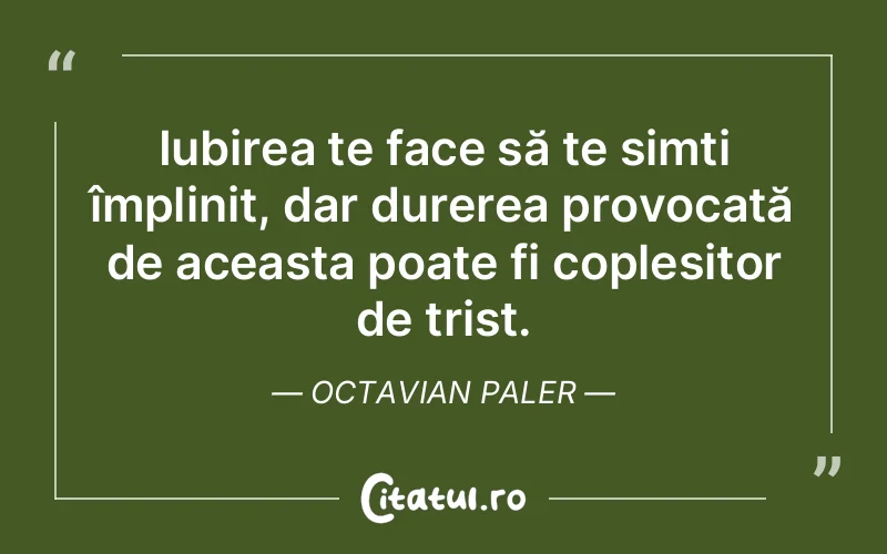 Iubirea te face să te simți împlinit, dar durerea provocată de aceasta poate fi copleșitor de trist. Octavian Paler