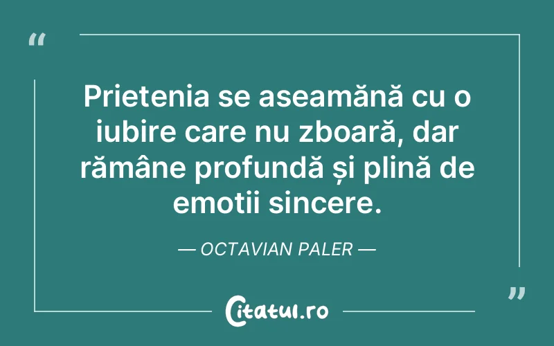 Prietenia se aseamănă cu o iubire care nu zboară, dar rămâne profundă și plină de emoții sincere. Octavian Paler