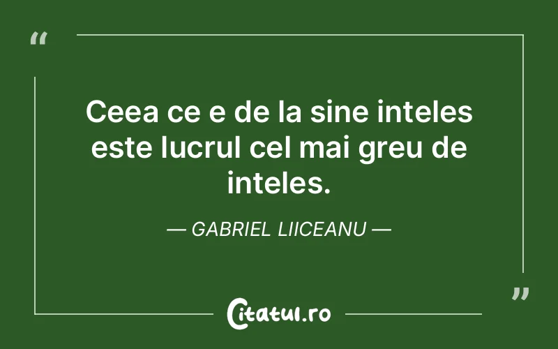 Ceea ce e de la sine inteles este lucrul cel mai greu de inteles. Gabriel Liiceanu