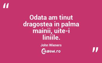 Odata am tinut dragostea in palma mainii, uite-i liniile. John Wieners...