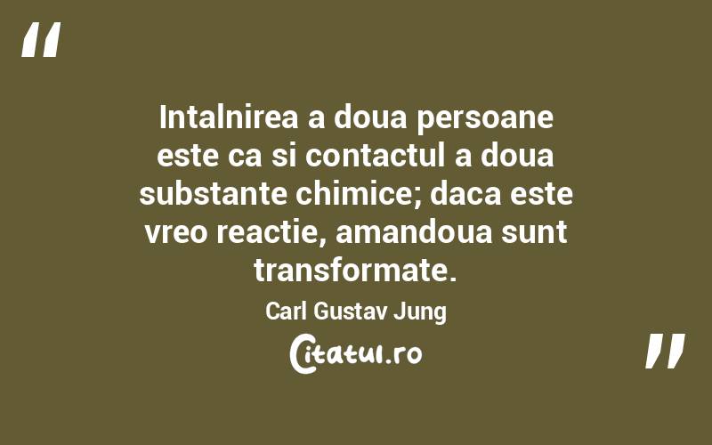 Intalnirea a doua persoane este ca si contactul a doua substante chimice; daca este vreo reactie, amandoua sunt transformate. Carl Gustav Jung
