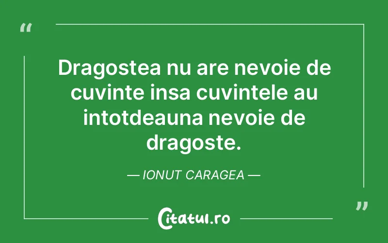 Dragostea nu are nevoie de cuvinte insa cuvintele au intotdeauna nevoie de dragoste. Ionut Caragea