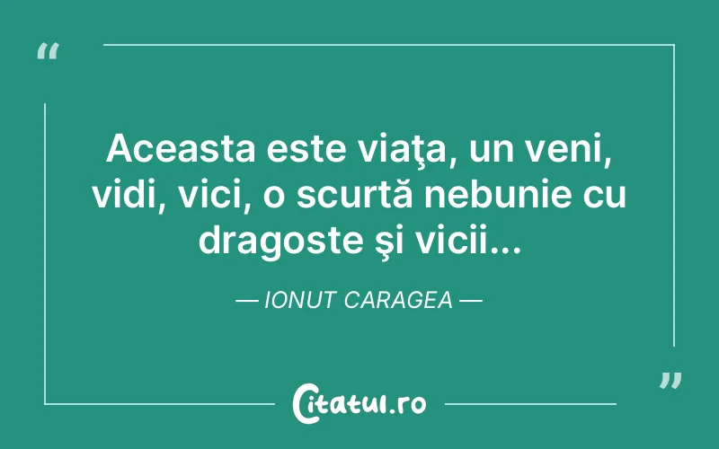 Aceasta este viaţa, un veni, vidi, vici, o scurtă nebunie cu dragoste şi vicii... Ionut Caragea